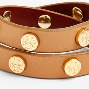 Tory Burch Camel Leather Bracelet with Gold Accents